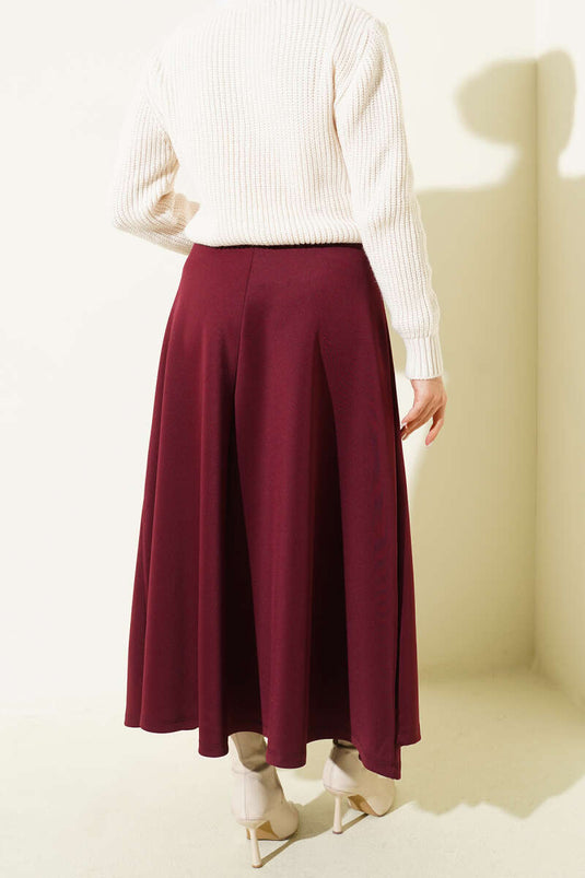 Bağlama Detaylı Scuba Etek Bordo