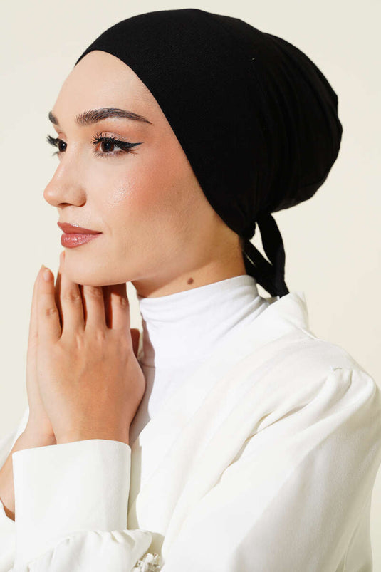 قبعة من الفسكوز برباط، سوداء