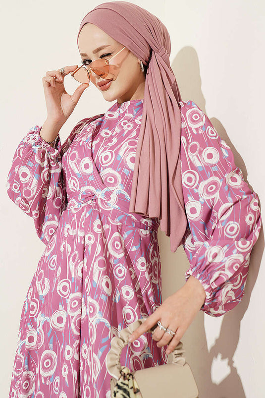 Rundes Kleid Mit Bindeband Im Rose-Beige