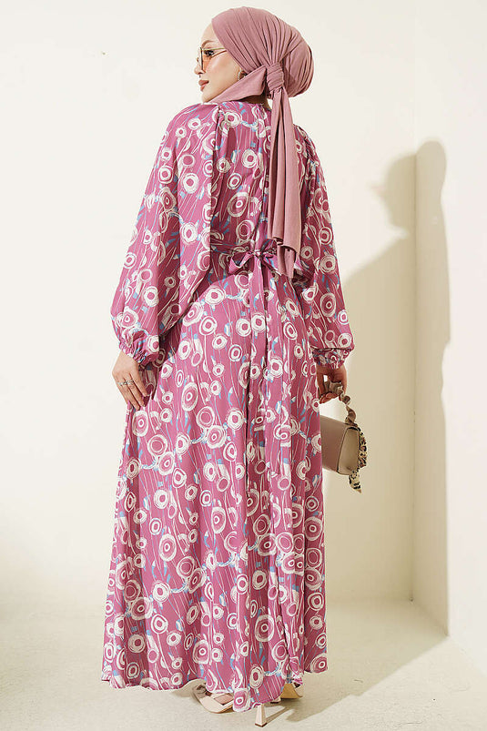 Rundes Kleid Mit Bindeband Im Rose-Beige