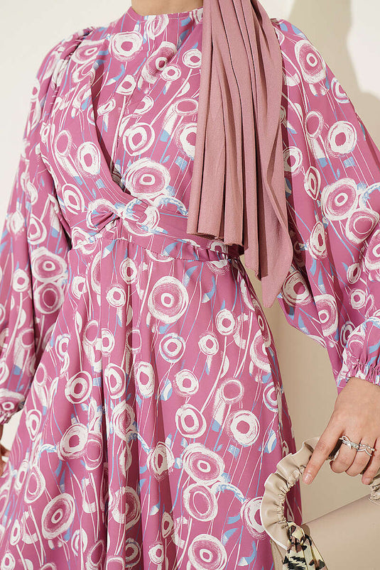Rundes Kleid Mit Bindeband Im Rose-Beige