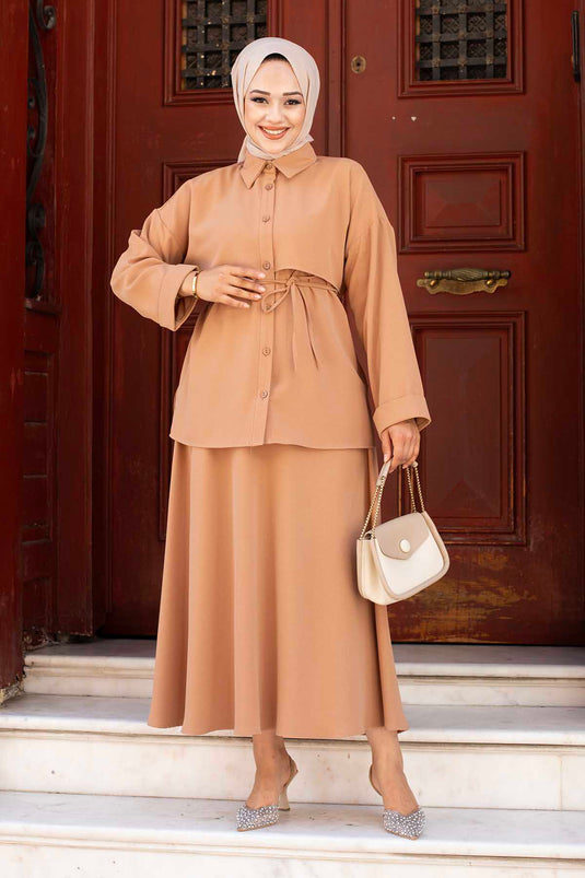 Tissu Crêpe Hijab Double Set Latte