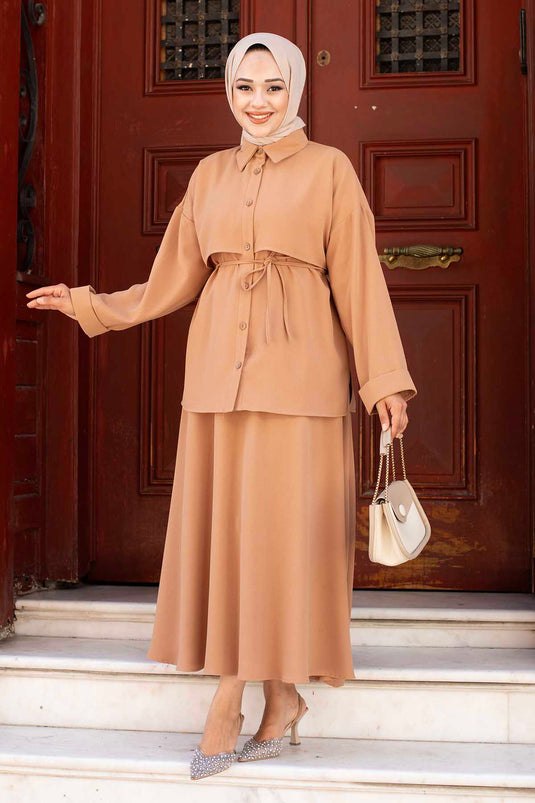 Tissu Crêpe Hijab Double Set Latte