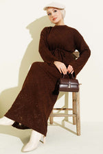 Robe En Tricot Ajouré Motif Baklava Marron