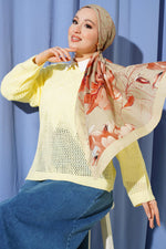 Pull en tricot ajouré à motif baklava jaune
