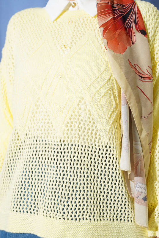 Baklava-Muster Feinstrickpullover mit Lochmuster Gelb