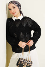 Pull en tricot ajouré à motif baklava noir