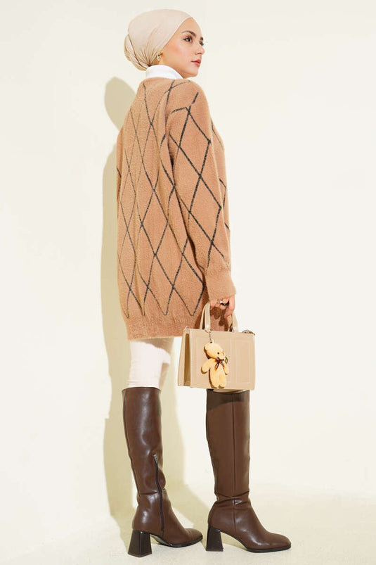 Gestreept vest met baklava-patroon, zakken en baardmotief. Latte