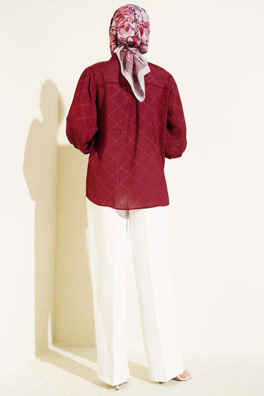 Baklava-Muster Jacquard-Hemd Bordeaux