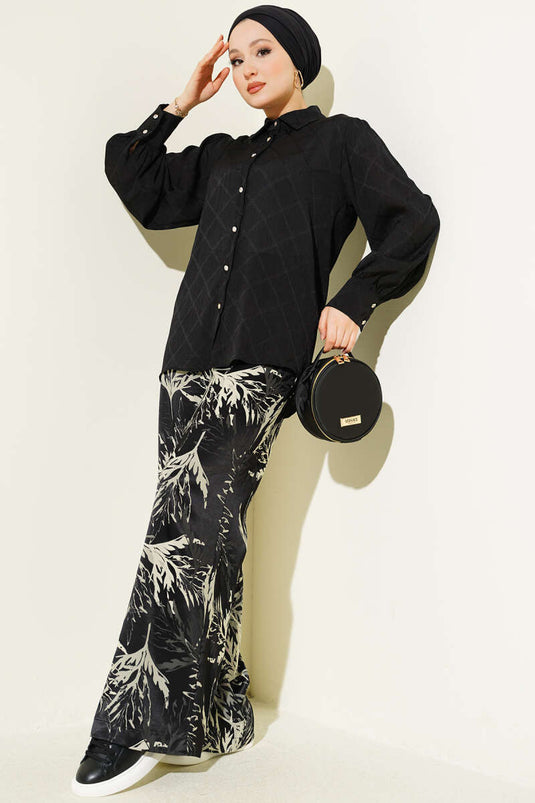 Chemise jacquard à motif baklava noire
