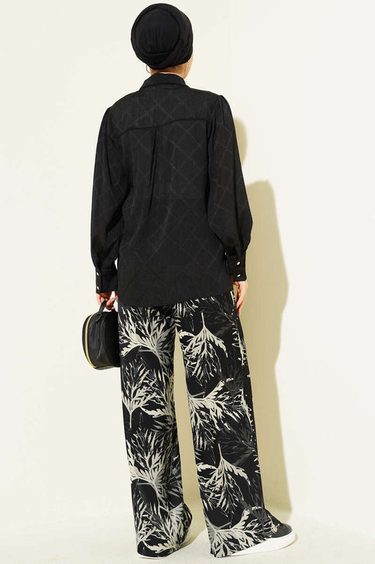 Chemise jacquard à motif baklava noire