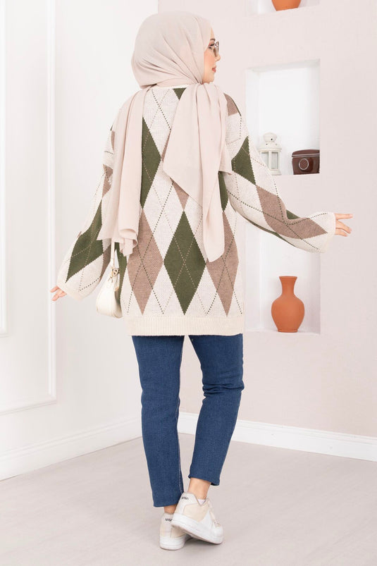 Baklava Pattern Oversize Knit Sweater Stone