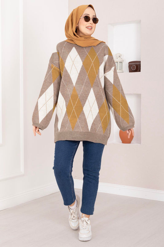 بلوزة تريكو كبيرة الحجم بنقشة البقلاوة بلون فيزون