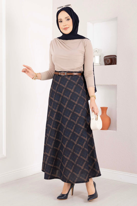 Jupe en tissu scuba à motif baklava bleu marine