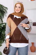 Pull En Maille Motif Baklava Couleur Café Épicé