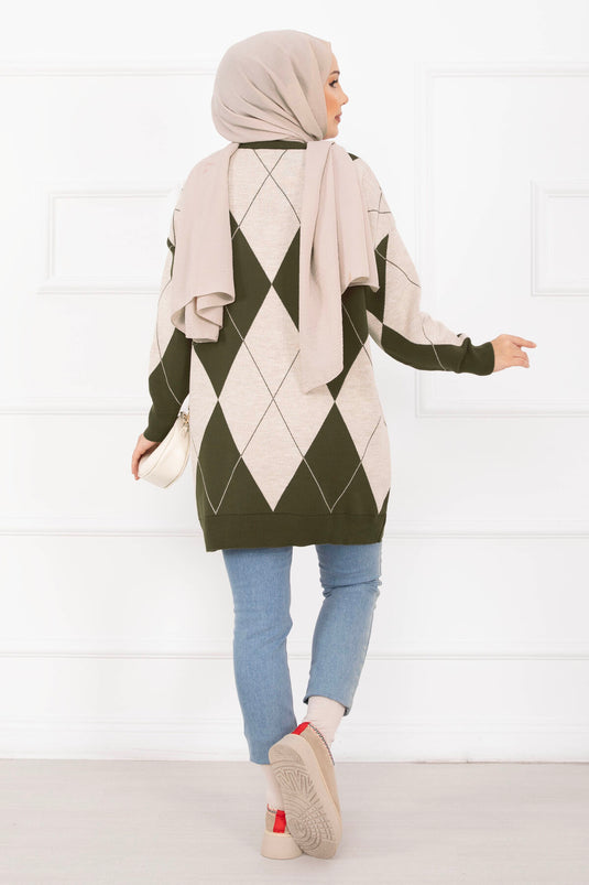 Baklava Desen Triko Kazak Haki