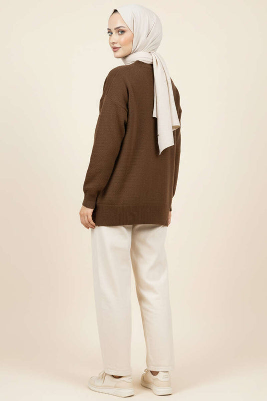 Baklava Desen Triko Kazak Kahve Latte