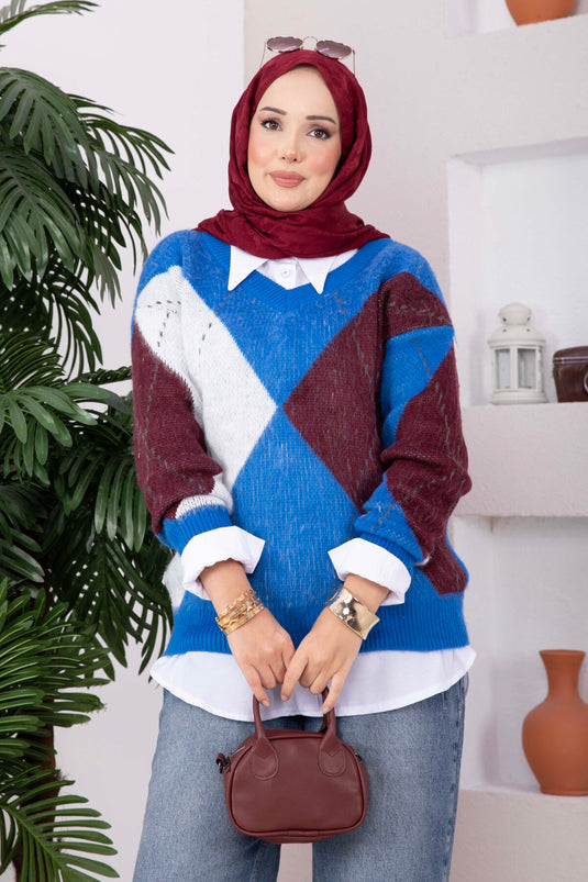 كنزة منسوجة بنقشة البقلاوة