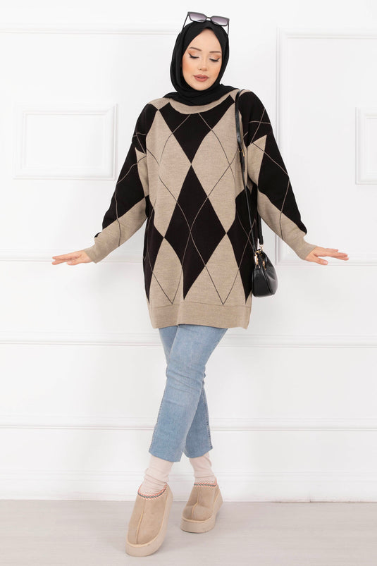 Baklava Desen Triko Kazak Vizon