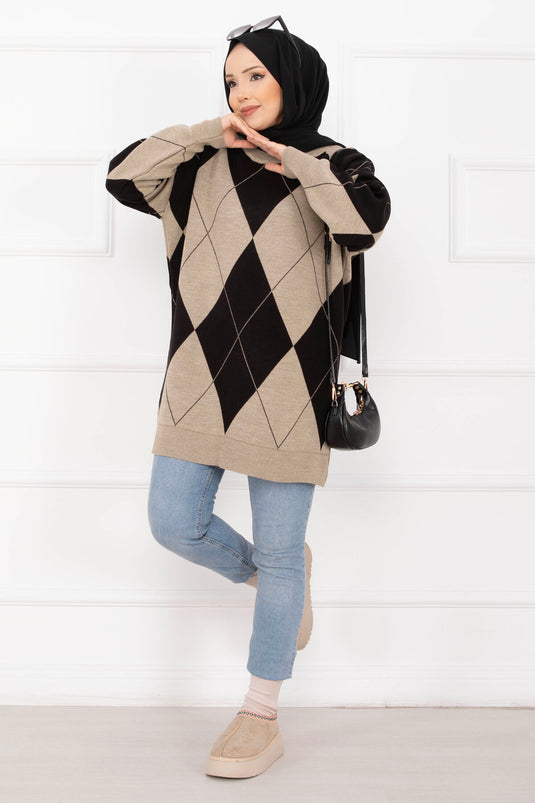 Baklava Desen Triko Kazak Vizon