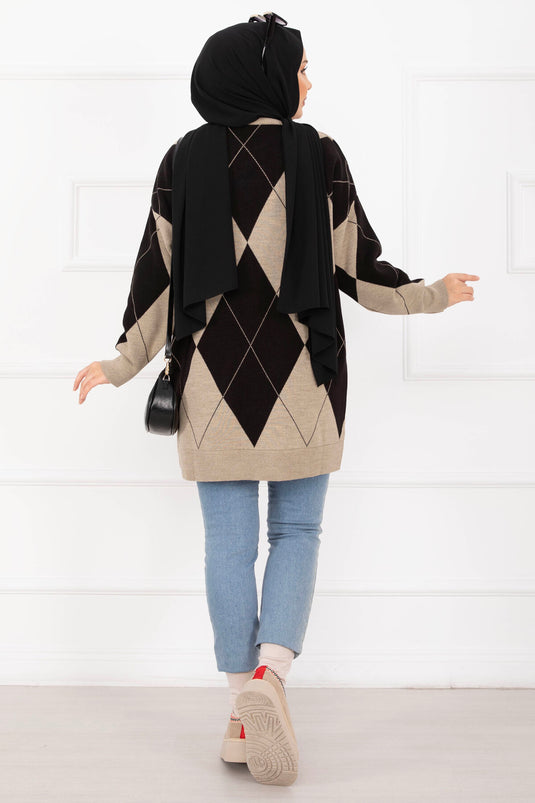 Baklava Desen Triko Kazak Vizon