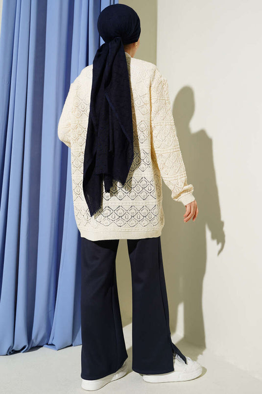 Baklava-Muster Strickjacke mit Lochmuster Beige