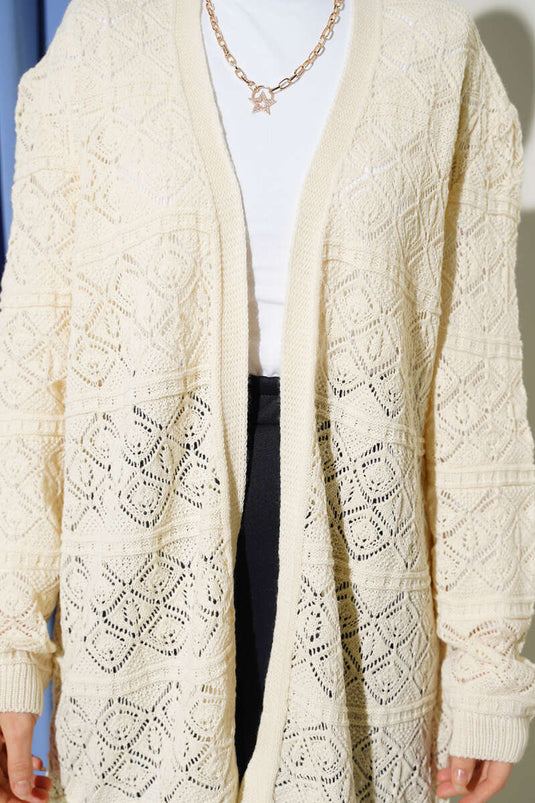 Baklava-Muster Strickjacke mit Lochmuster Beige