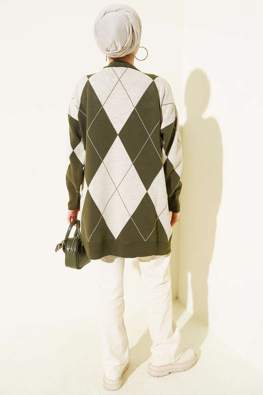 Baklava Desenli Basic Triko Tunik Haki