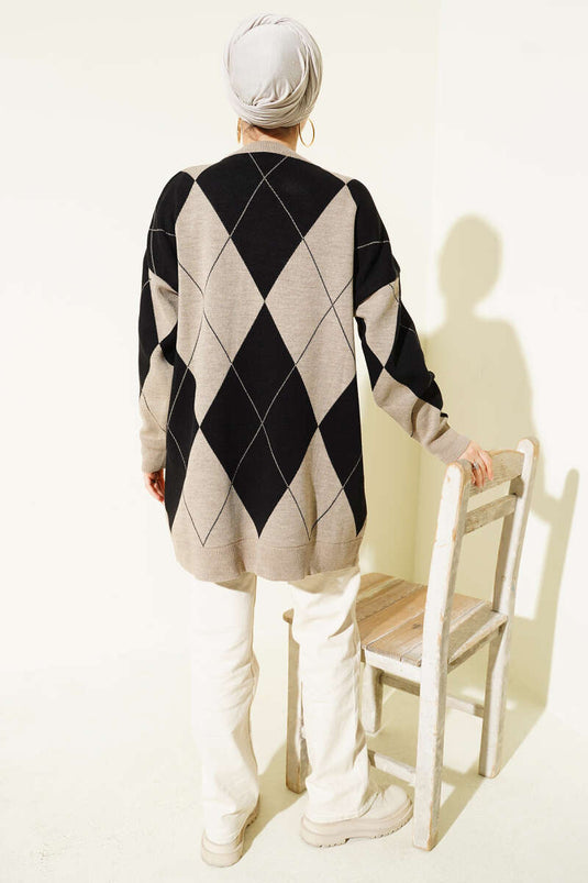 Baklava Desenli Basic Triko Tunik Vizon