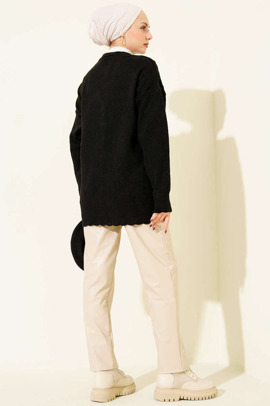 Baklava Pattern Buttoned Knit Cardigan Black