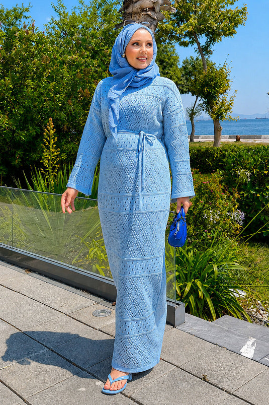 Blaue Baby-Doppelstrickkleid Mit Batikmuster Und Futter