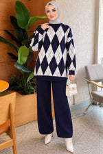 Ensemble En Maille À Motifs Bleu Marine
