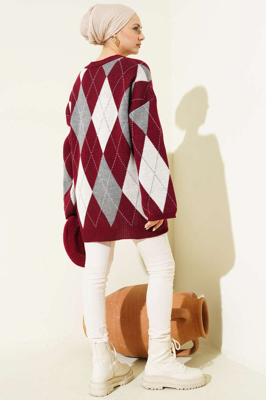 Bordeaux Muster Strick-Tunika