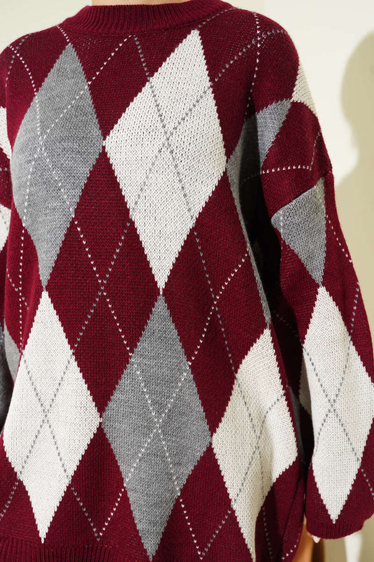 Bordeaux Muster Strick-Tunika