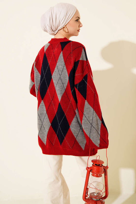 Rote Gemusterte Stricktunika