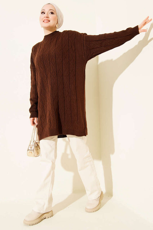 تونيك صوفي فضفاض منقوش بالباكلوفا بني