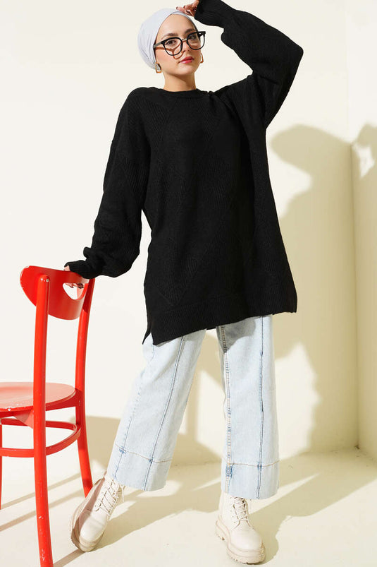 Baklava Embossed Soft Knit Tunic Black