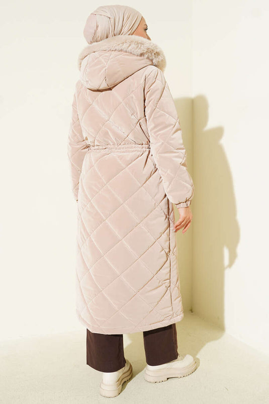 Baklava Steppmantel mit Taillentunnel, Beige