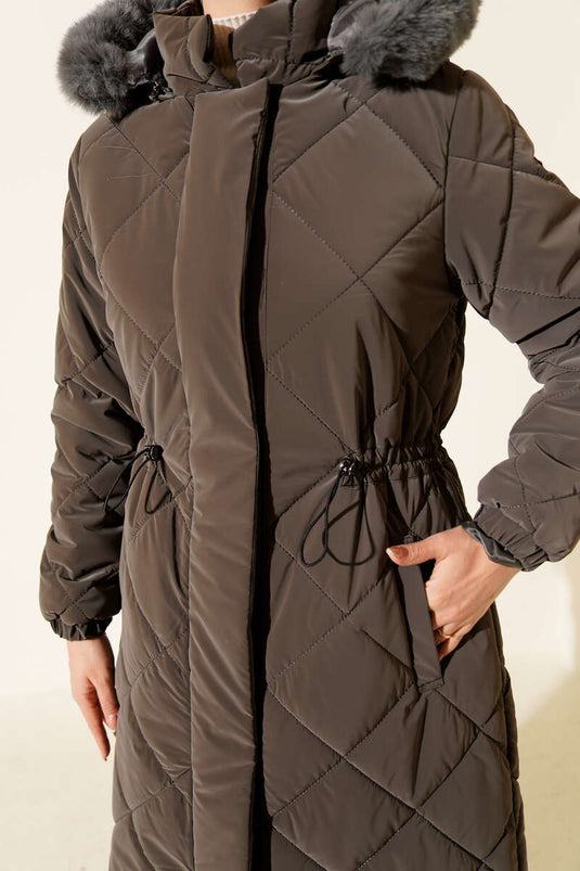Baklava Quilted Waist Tunnel Long Coat Smoked