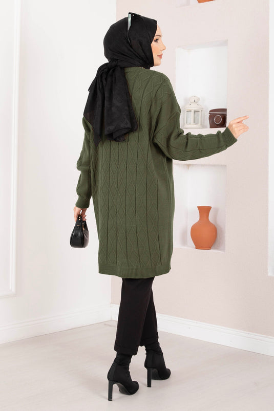 Baklava Örgü Triko Tunik Haki