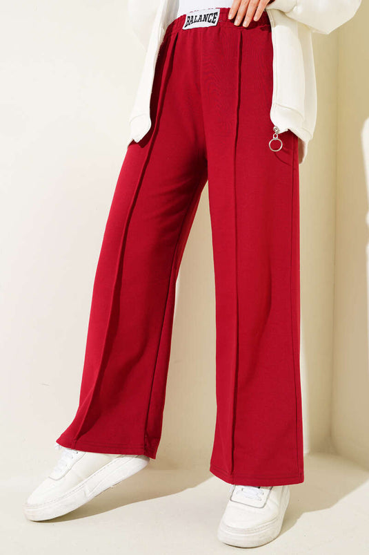 Pantalon Élastique Taille Brodée Balance Rouge Claret