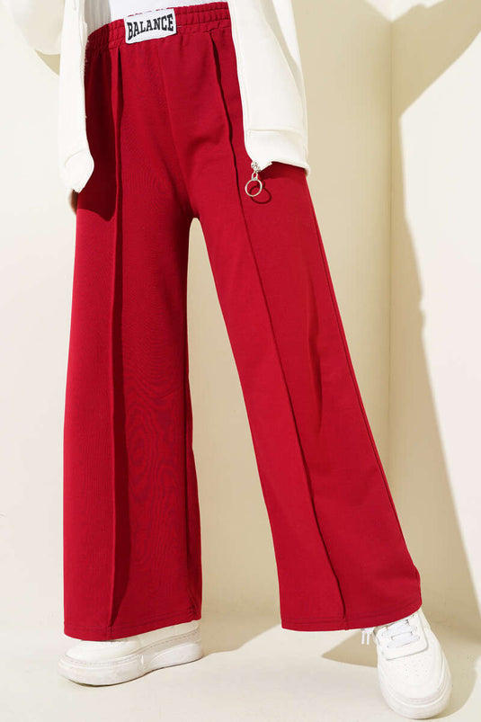 Pantalon Élastique Taille Brodée Balance Rouge Claret