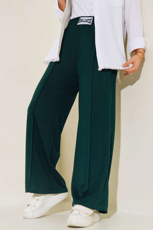 Balance Embroidered Wide Leg Trousers Emerald