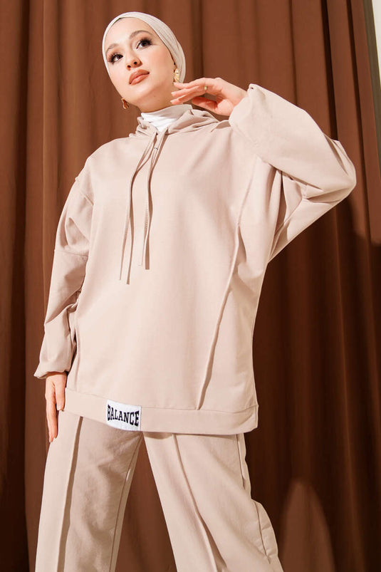 Balance Armalı Kapüşonlu Salaş İkili Takım Bej