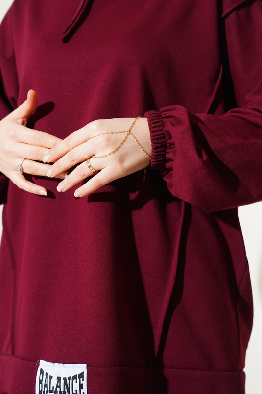 Balance Armalı Kapüşonlu Salaş İkili Takım Bordo