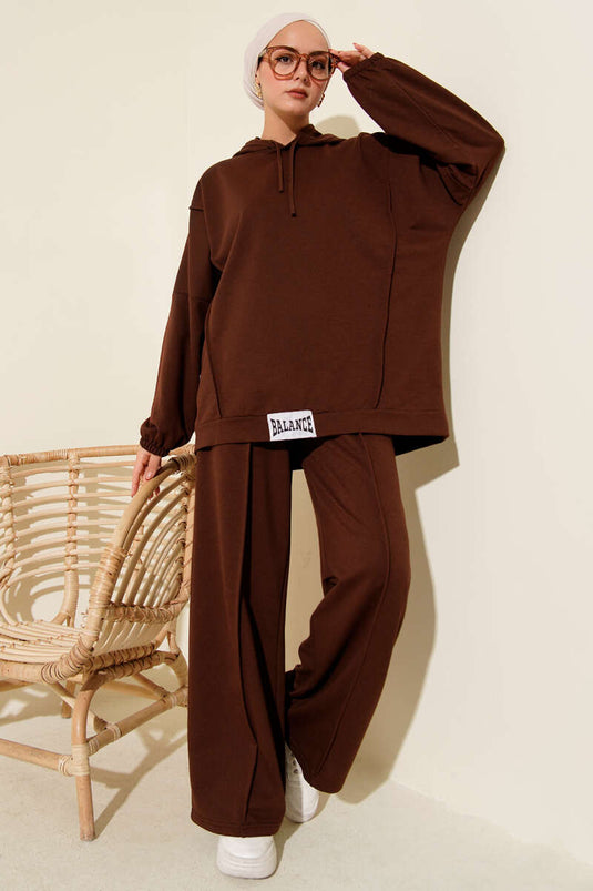 Balance Kapuzen-Sweatshirt mit Logo, lockeres zweiteiliges Set, Braun
