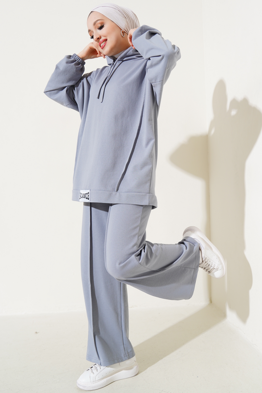 Balance Emblem Hooded Casual Two Piece Set Slate Gray