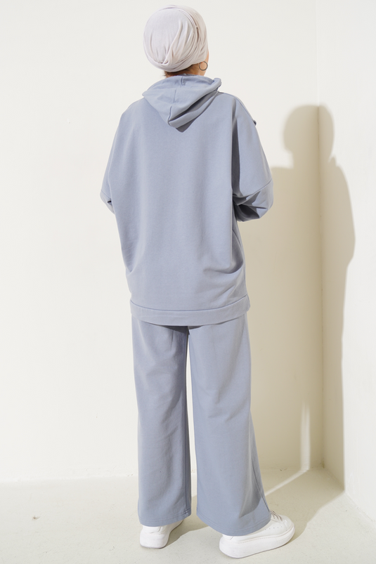 Balance Emblem Hooded Casual Two Piece Set Slate Gray