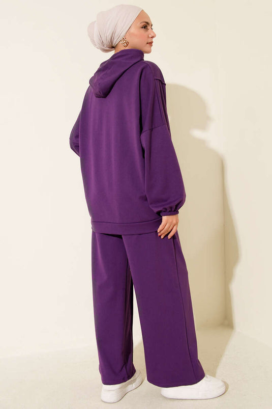 Balance Armalı Kapüşonlu Salaş İkili Takım Mor