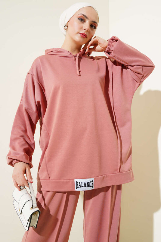 Balance Emblem Kapuzenanzug, locker, zweiteilig, puderfarben